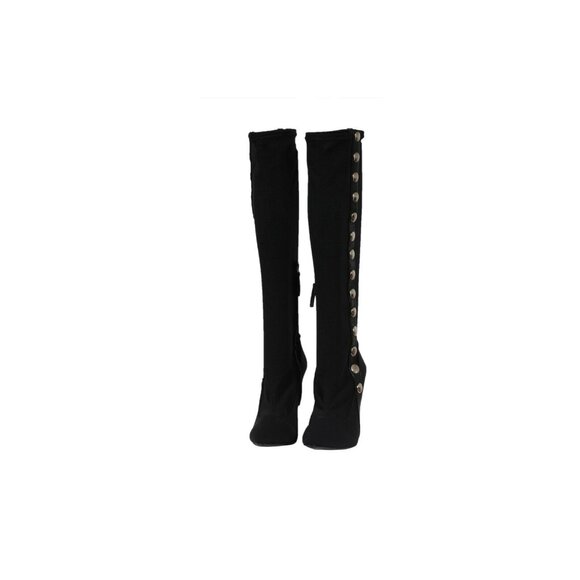 Giuseppe Zanotti Stiletto Knee High Boots 6.5 36.5 Black Suede  Mesh Button Snap - Picture 4 of 13